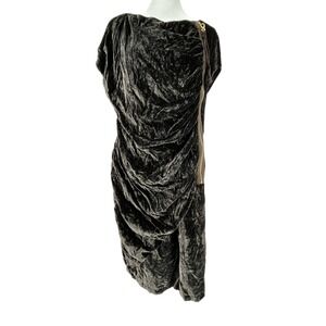 Love Moschino Ruched Blk Velvet L Dress Asymmetrical Zip Design Cocktail Party